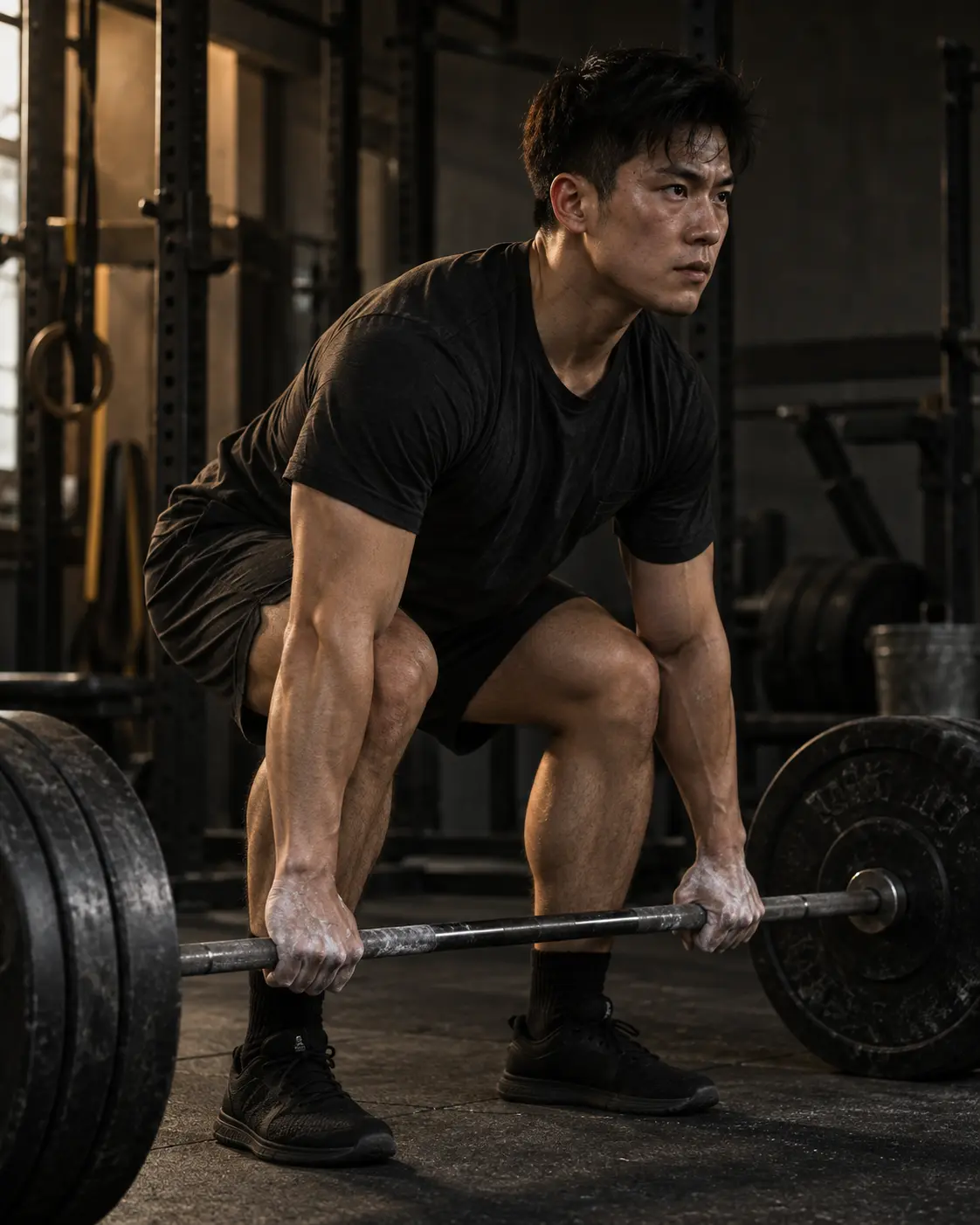 Vận động viên tập trung chuẩn bị kéo tạ